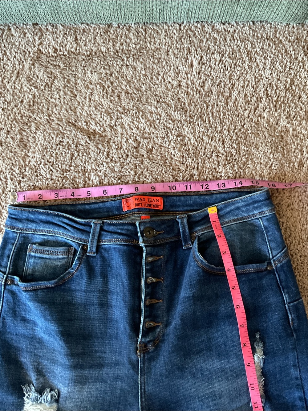 Wax Jeans Butt I Love You, dark blue distressed, Junior size 13/31 skinny leg - Picture 8 of 12